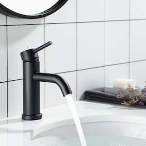 Single Handle Aerator Spout Single Hole Bathroom Faucet Deck Mount In Matte Black
