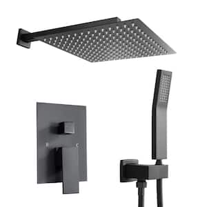 2-Spray Patterns with 1.8 GPM 10 in. Wall Mount Dual Shower Heads with Handheld in Matte Black(Valve Included)