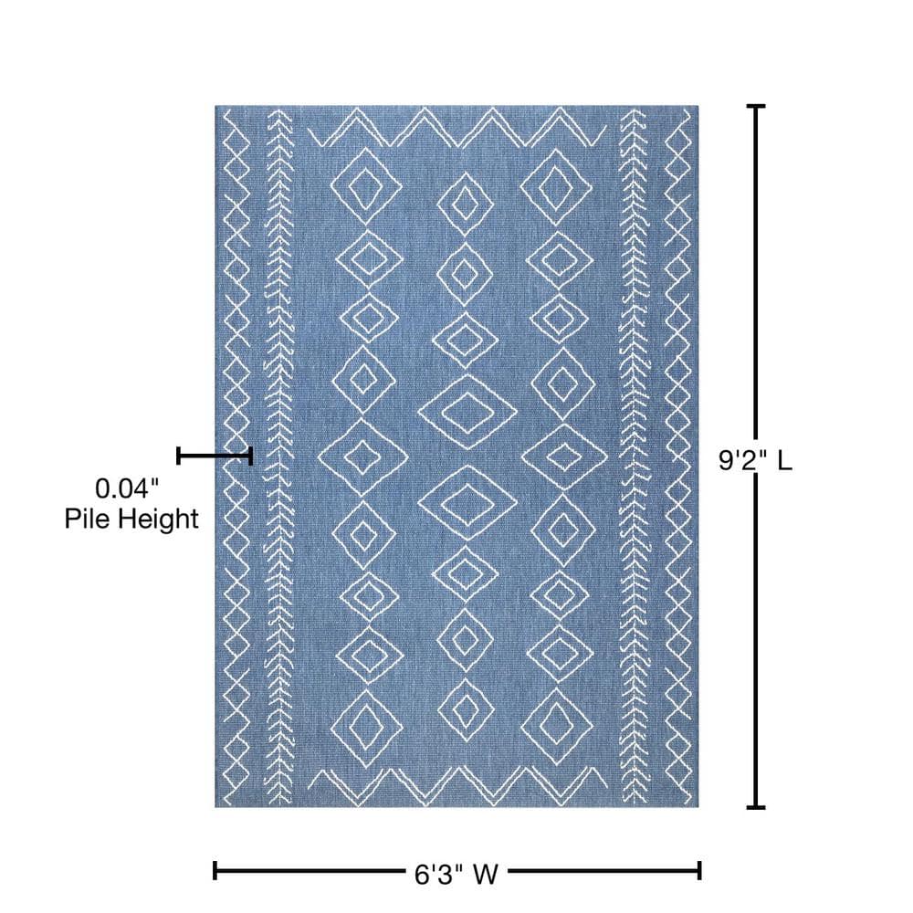 Reversible Blue Geometric 6' x 9' Synthetic Indoor/Outdoor Rug