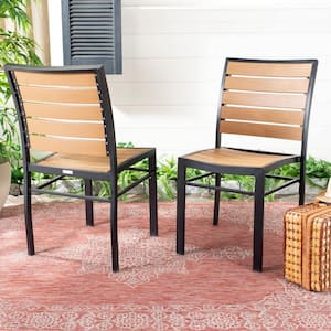 Koda Black/Brown Stackable Metal Outdoor Dining Chair (2-Pack)