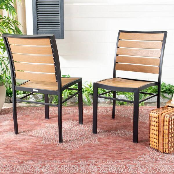SAFAVIEH Koda Black/Brown Stackable Metal Outdoor Dining Chair (2-Pack)