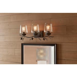 Spruce Lodge 25 in. 3-Lights Handmade Pinecone Vanity Light with Clear Seeded Glass Shade