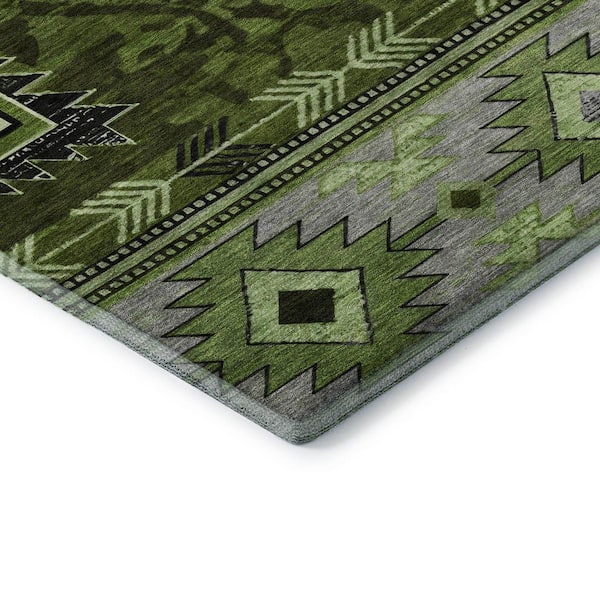 Mayfield Premium Machine Washable Abstract AMF1754 Olive 5 ft. x 7 ft. 6 in. Area Rug