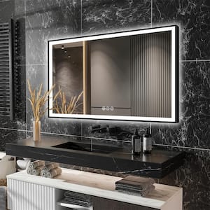 LumiCont 60 in. W x 36 in. H Large Rectangular Black Framed Anti-Fog LED Wall Bathroom Vanity Mirror Lighted Mirror