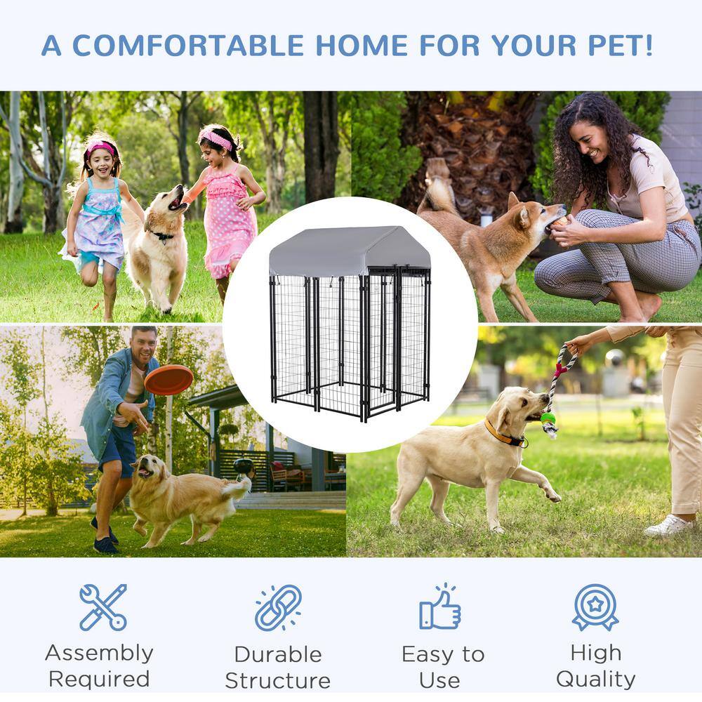 Black Galvanized Metal Outdoor Covered Dog Kennel