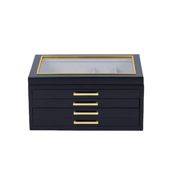Large Contemporary Lift Top 2 Drawer Black Jewelry Box
