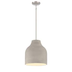 Sima 60-Watt 1-Light Burnished Nickel Teardrop Pendant Light with Natural Cement Shade, No Bulbs Included