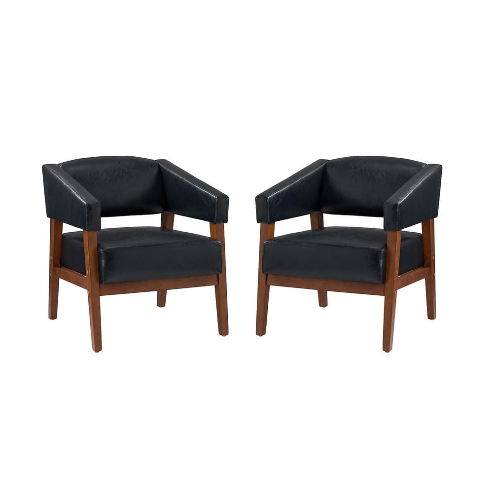 Patrick 26 in. Navy Faux Leather Arm Chair (Set of 2)