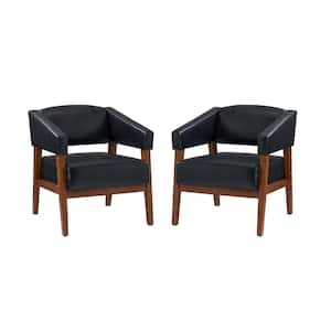 Patrick Navy Vegan Leather Armchair with Special Arms (Set of 2)