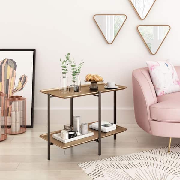 HomeRoots Julia 16.9 in. Gold Rectangle Metal Coffee Table with Shelves