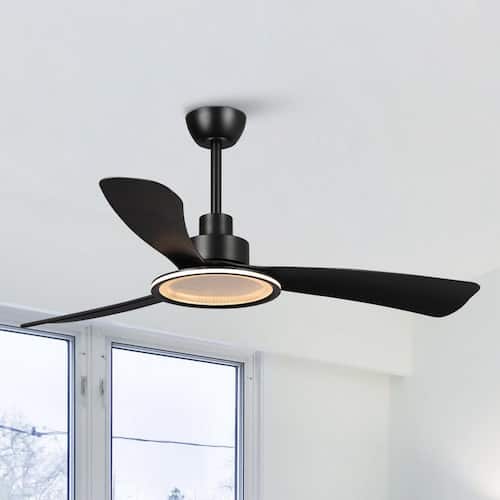 52 in. Modern Indoor Integrated LED Matte Black 3-Blade Ceiling Fan with Light, Reversible DC Motor and 6-speed Remote Lighting