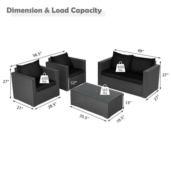 Gymax 4PCS Rattan Patio Conversation Set Outdoor Furniture