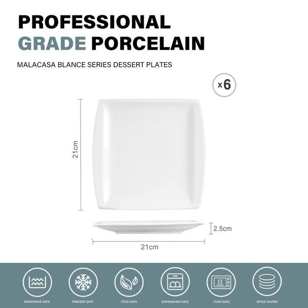 MALACASA Blance Porcelain Salad Plate Set of 6 Dessert Plate Serving Plate White 