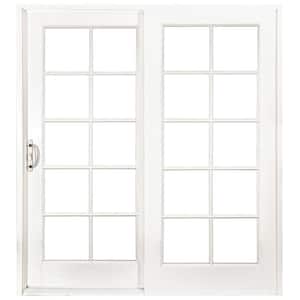 60 in. x 80 in. Woodgrain Interior and Smooth White Exterior Left-Hand Composite Sliding Patio Door with 10-Lite SDL