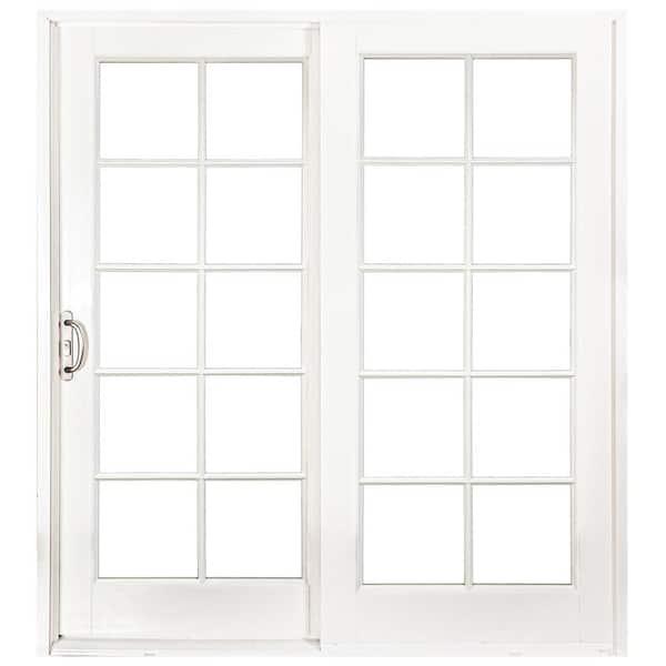 MP Doors 60 in. x 80 in. Woodgrain Interior and Smooth White Exterior Left-Hand Composite Sliding Patio Door with 10-Lite SDL