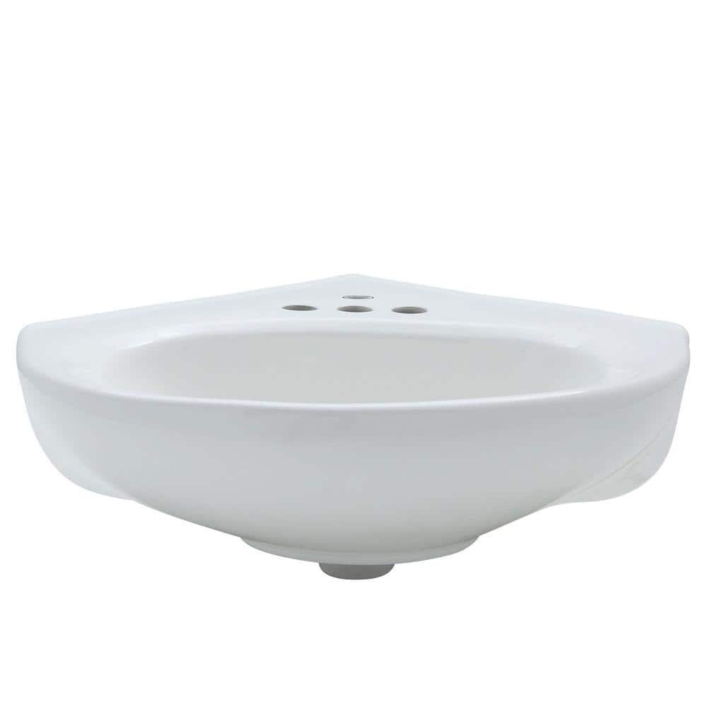 White Vitreous China Wall-Mount Bathroom Sink with Overflow