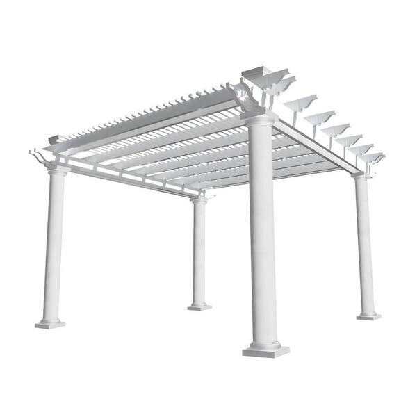 Weatherables Biscayne 14 ft. x 14 ft. White Double Beam Vinyl Pergola