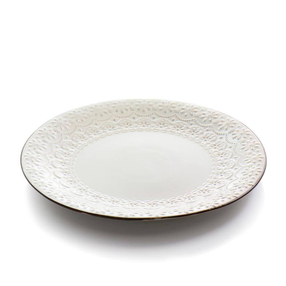 Ivory Embossed Ceramic 16-Piece Dinnerware Set for Four