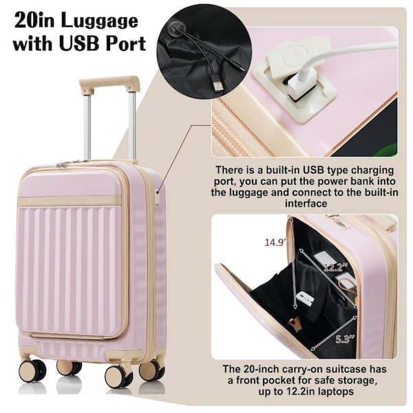 Merax 3-Bags, 3-Piece Light Pink ABS Hardshell Spinner Expandable