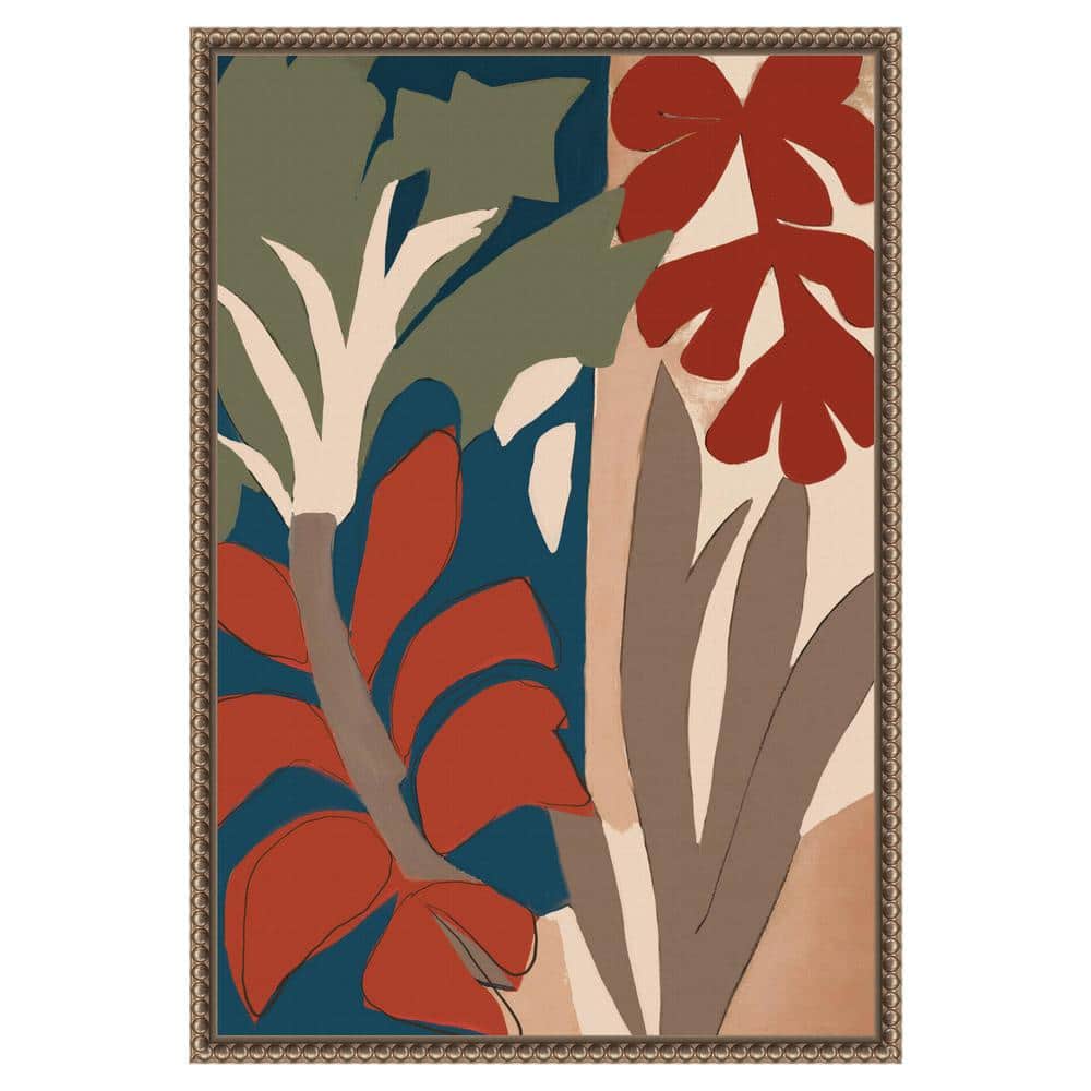 Botanical Abstract Beaded Framed Canvas Wall Art 16 x 23-in