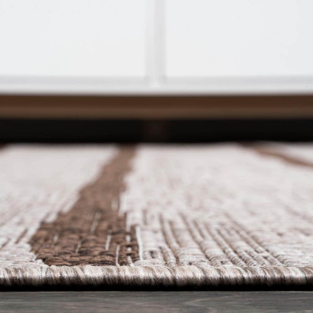 Beige and Brown Synthetic Rectangular Indoor/Outdoor Area Rug