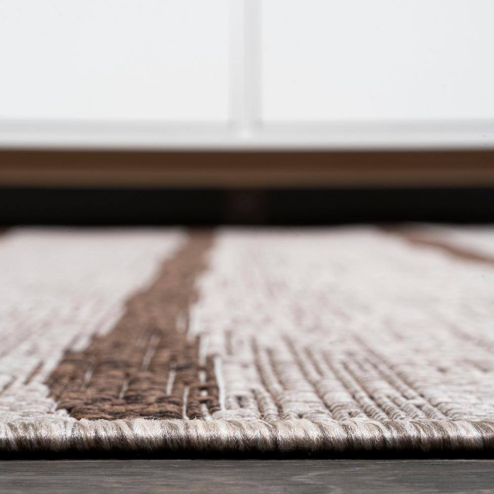 Ivory Berber-Inspired Stripe Synthetic 5x8 Area Rug