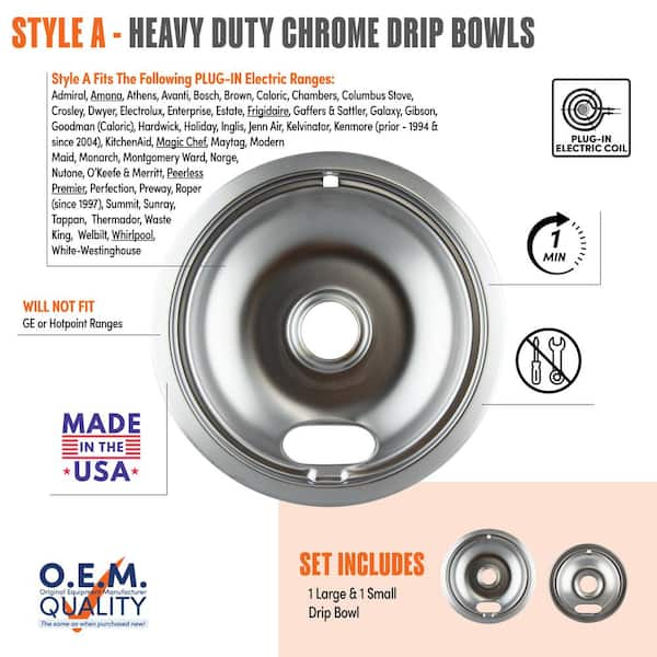 Style A 6 in. Small and 8 in. Large Drip Pan in Chrome (2-Pack)