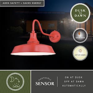 Dorado 1-Light Dusk to Dawn Red and White Farmhouse Barn Dome Outdoor Wall Lantern