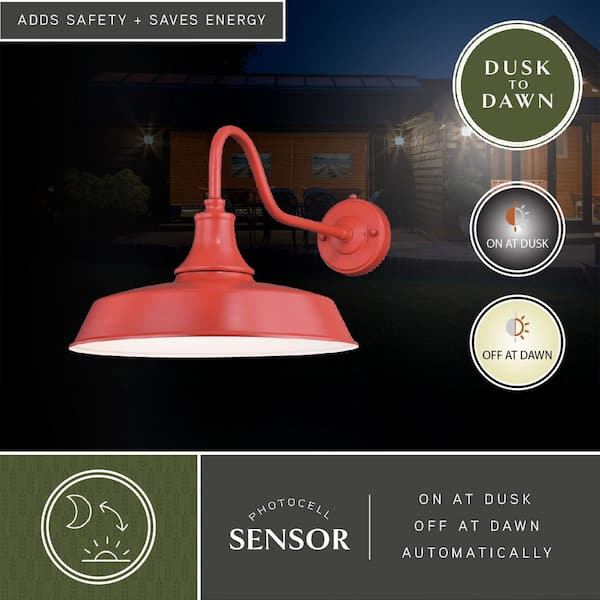 Dorado 1-Light Dusk to Dawn Red and White Farmhouse Barn Dome Outdoor Wall Lantern
