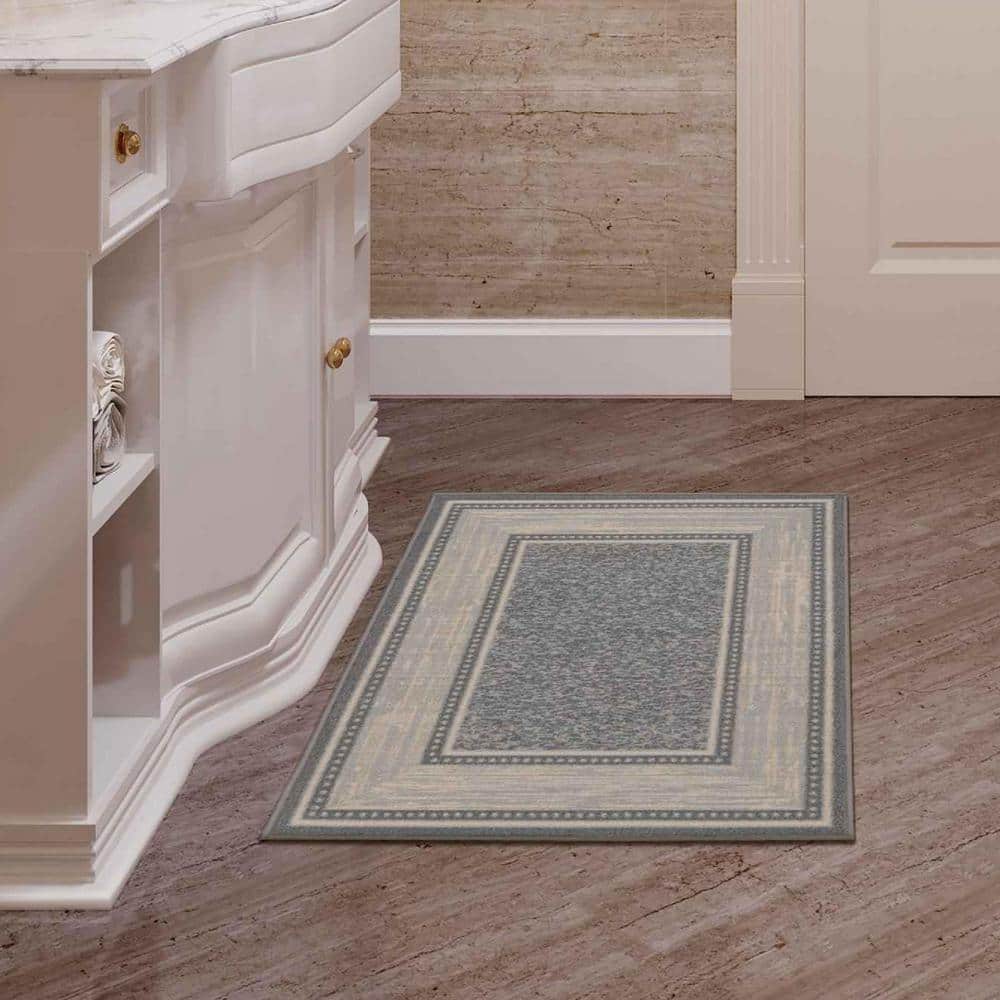 Light Gray Rectangular Non-Slip Washable Synthetic Area Rug