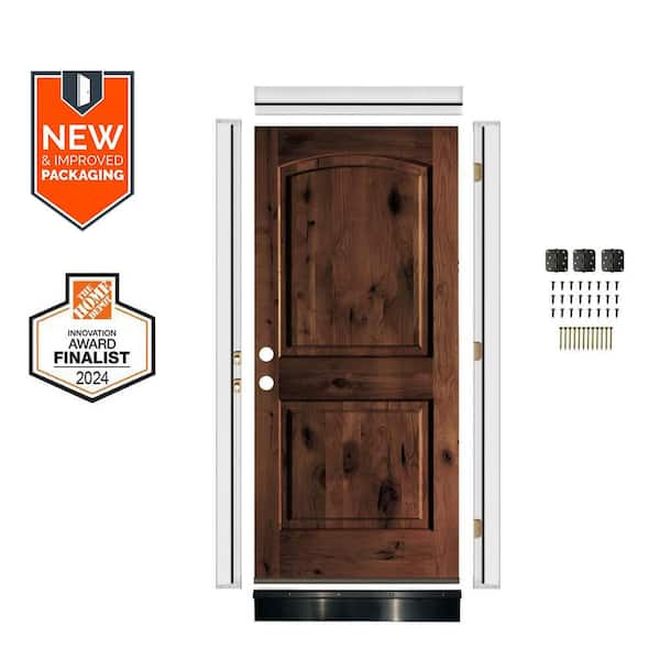 Krosswood Doors DIY 32 in. x 80 in. Knotty Alder Right-Hand Arch Red Mahogany Stain Single Wood Front Door Kit w/ Quick Assemble Jamb