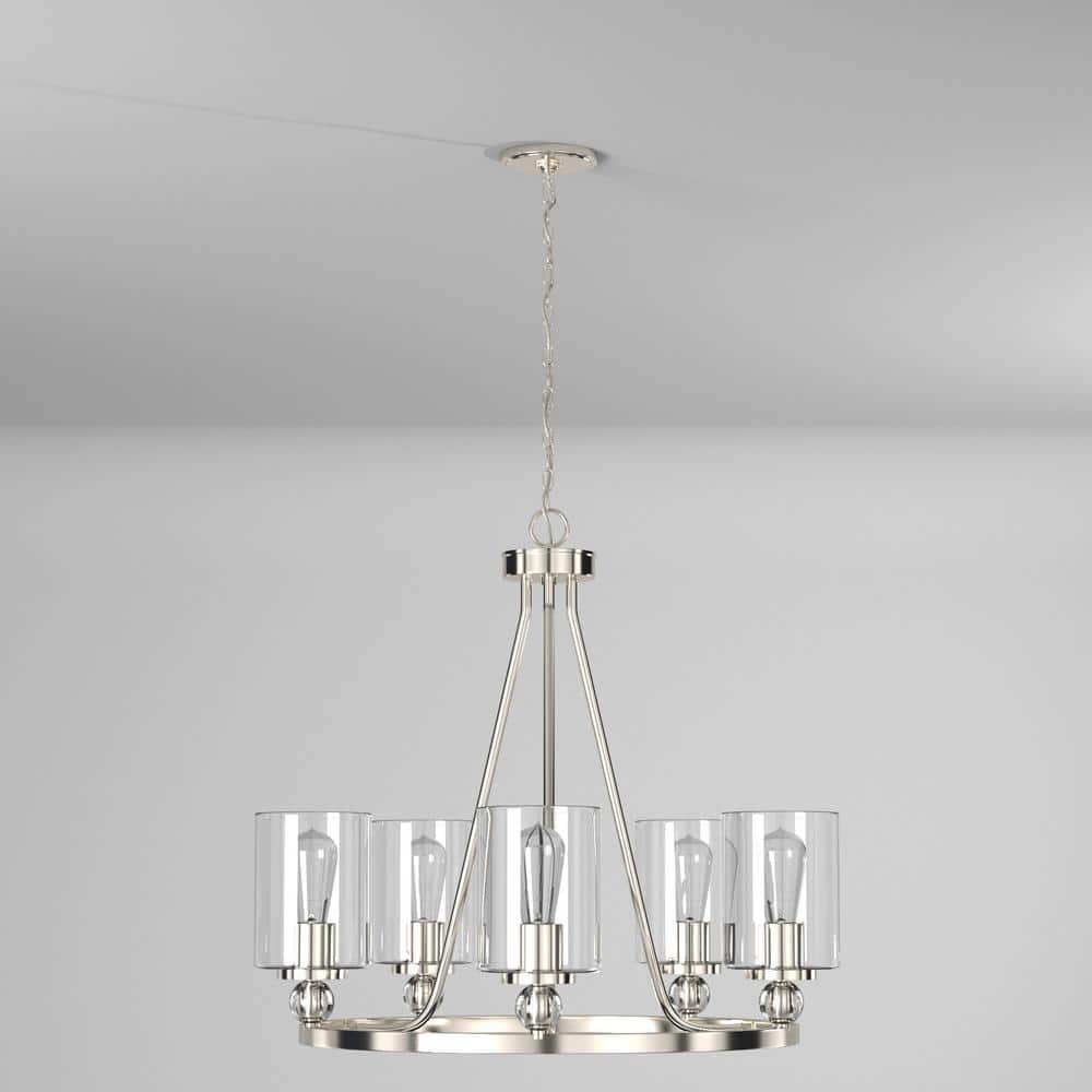 Polished Nickel and Clear Glass 5-Light Chandelier