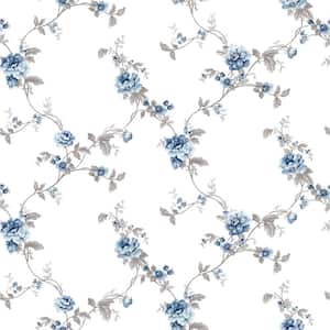 Flower Trail Motif Blue/White Matte Finish EcoDeco Material Paper Non-Pasted Wallpaper Roll