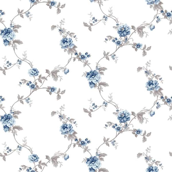 Unbranded Flower Trail Motif Blue/White Matte Finish EcoDeco Material Paper Non-Pasted Wallpaper Roll
