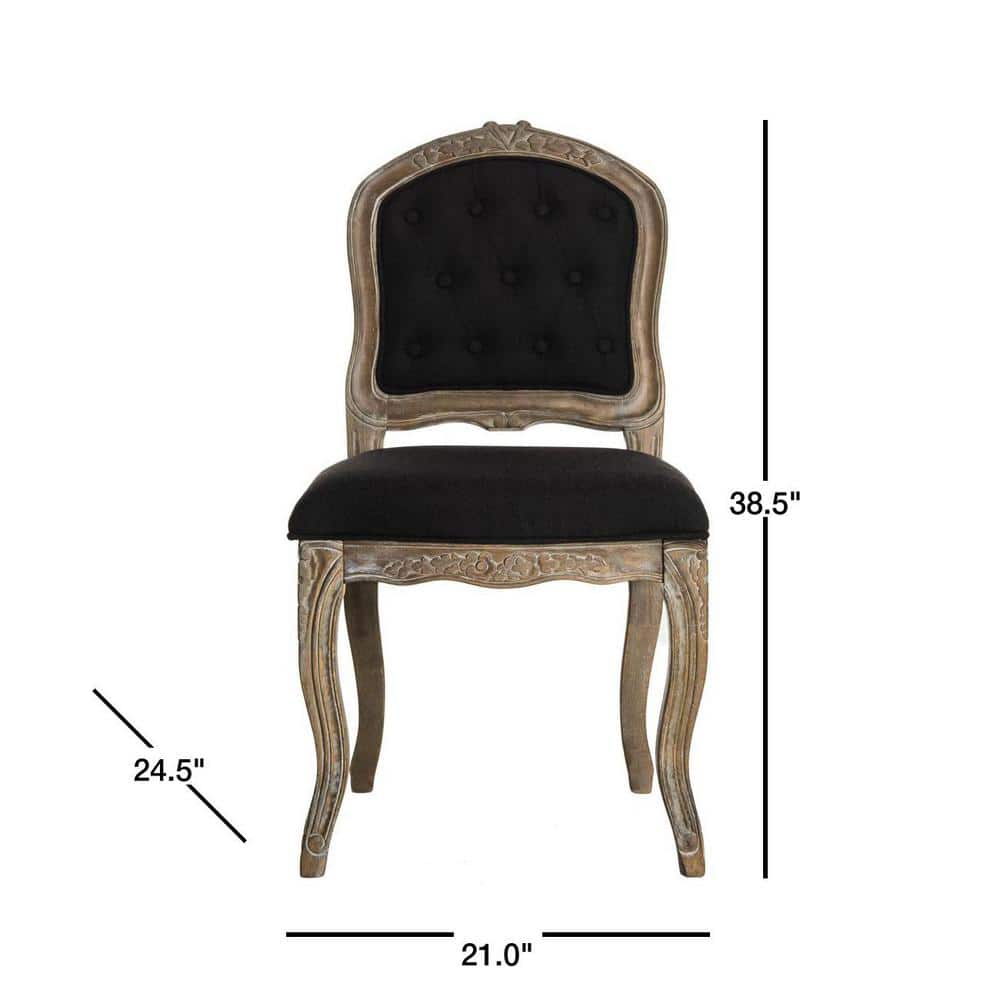 Elegant Black Linen & Rustic Oak French Leg Dining Chair, Set of 2
