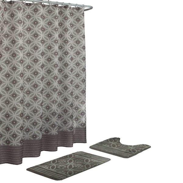 Chocolate Sage 15 Piece Bath Rug, Bathroom Towel And Shower Curtain Sets