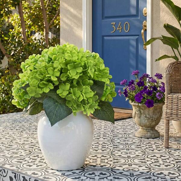 8 Pieces 15.7 in. Green Indoor/Outdoor Artificial Hydrangea Flower