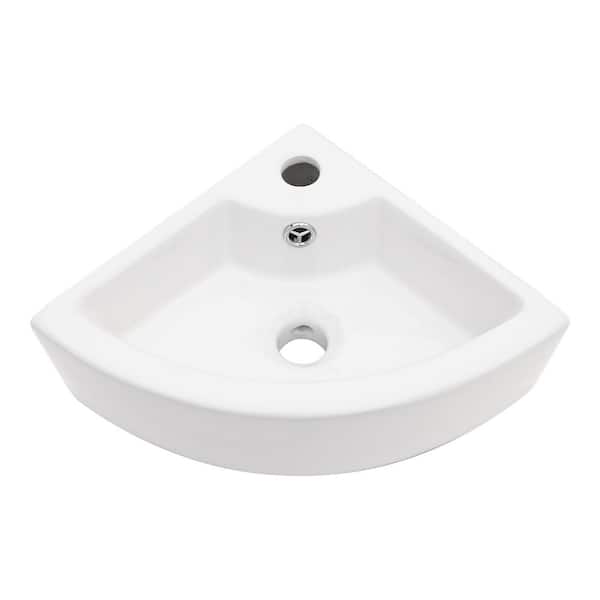 5 in Wall-Mounted Corner Triangle Bathroom Sink in White