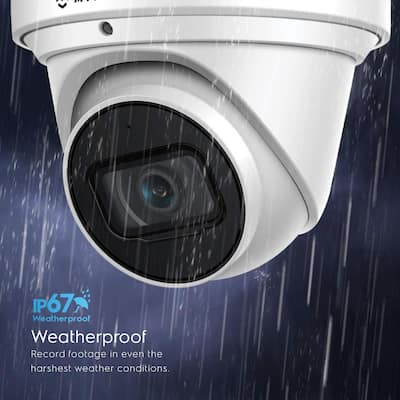 UltraHD 4K (8MP) Wired Outdoor Security Turret POE IP Security Camera, 2.8 mm Lens, IP67 Weatherproof, Built in Mic