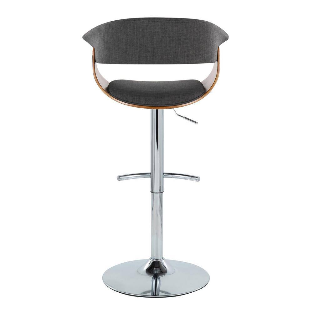 Set of 2 Charcoal Fabric and Chrome Adjustable Swivel Barstools