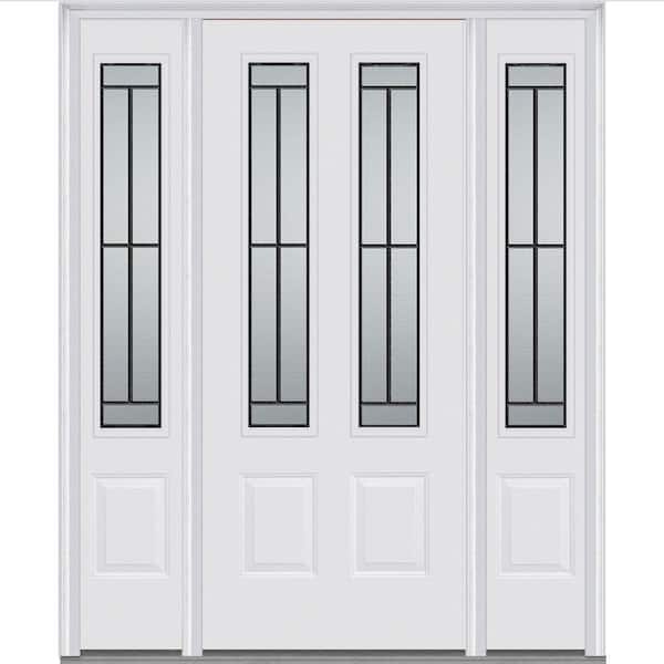 MMI Door 64 in. x 80 in. Madison Left-Hand Inswing 2 Lite Decorative 2-Panel Painted Steel Prehung Front Door with Sidelites