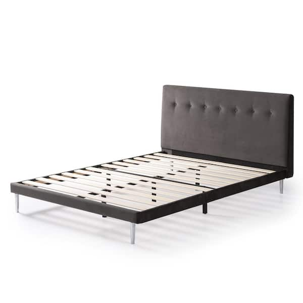 Zinus Taylor Charcoal Velvet Upholstered King Bed Frame