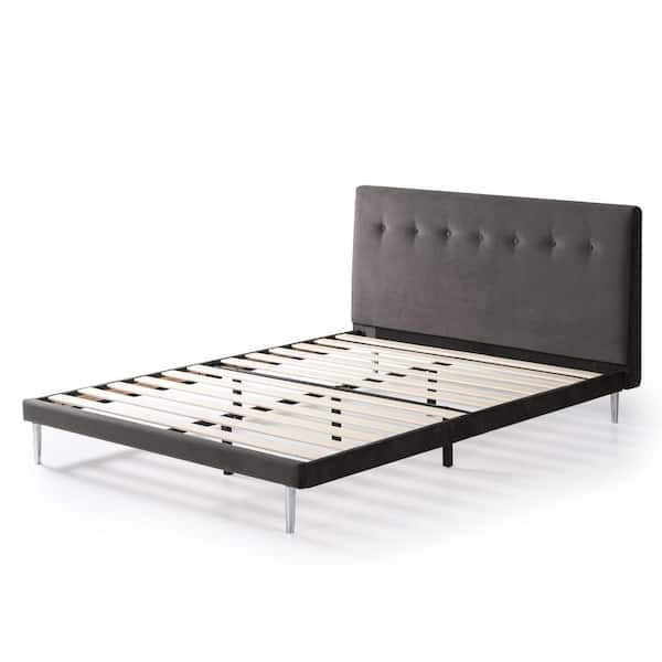 Zinus Taylor Charcoal Velvet Upholstered Queen Bed Frame