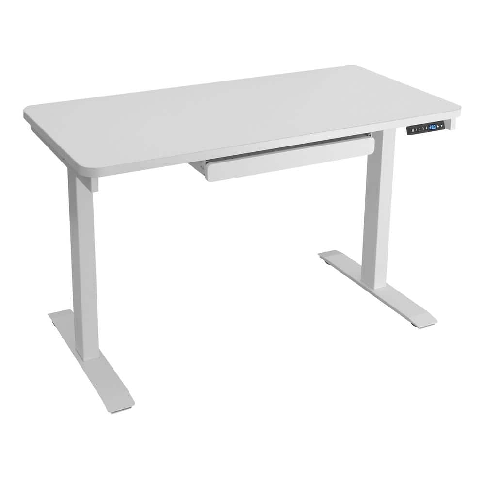 Sculpted White Electric Adjustable Desk with USB Port, 24"x48"