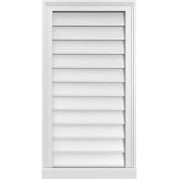 Ekena Millwork 18 in. x 34 in. Vertical Surface Mount PVC Gable Vent: Decorative with Brickmould Sill Frame