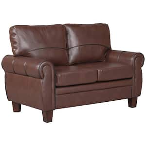 57.8 in. Mid-Century Loveseat PU Leather Upholstered Couch Furniture for Home or Office - Dark Brown