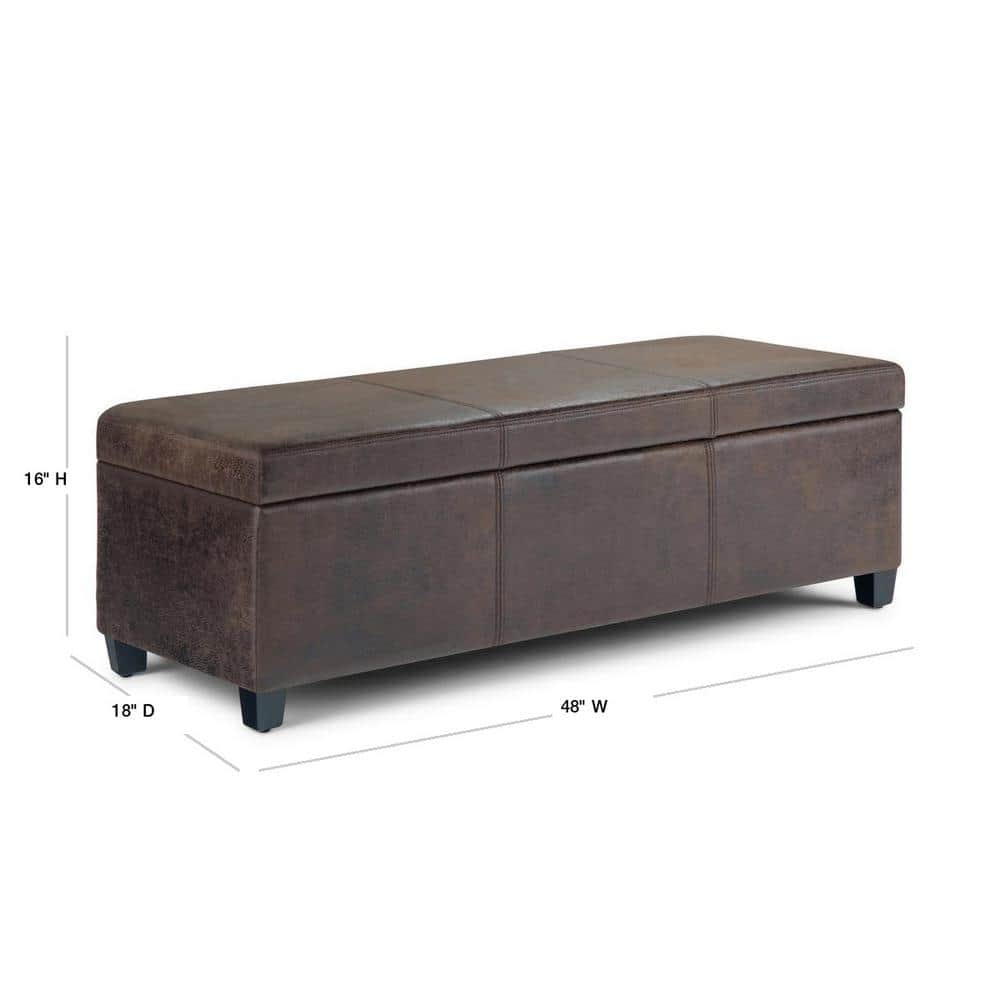 Distressed Brown Faux Leather Storage Ottoman Bench