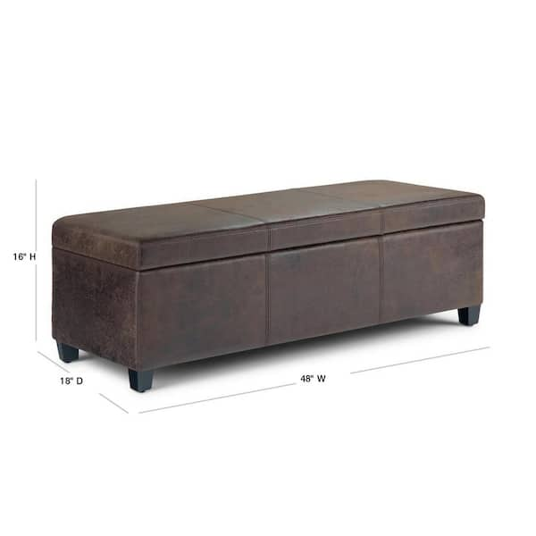 Simpli Home Pouf Avalon, 18,1po x 48po x 16,1po, similicuir, marron