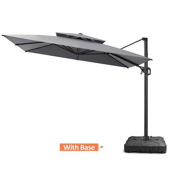 Pellebant 10.5 ft. Square Dual-top 360° Rotation Offset Outdoor Cantilever Patio Umbrella in Gray with Fillable Base Weights
