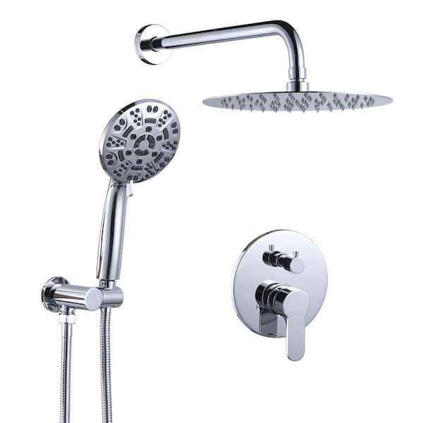 1-Spray Patterns with 1.8 GPM 10 in. Wall Mount Rain Fixed Shower Heads with 4.5 in. Hand Showerhead in Polished Chrome